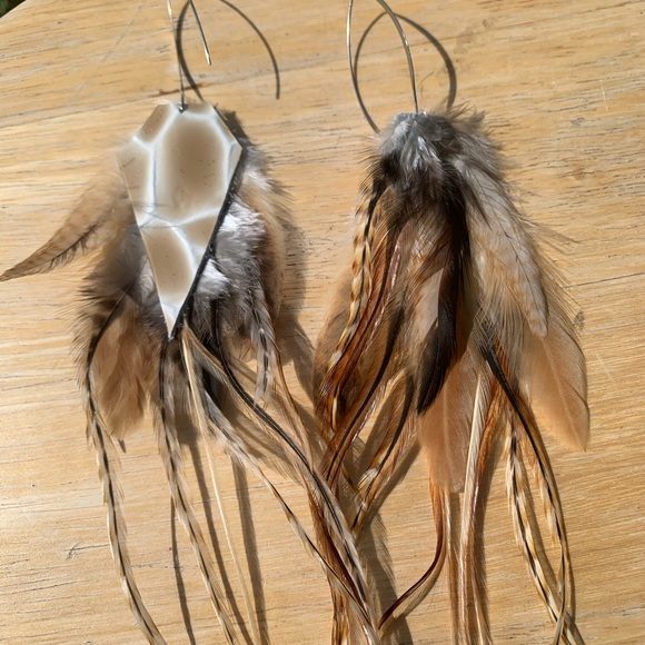 Handmade Leather Feather Earrings - Picture 6 of 9